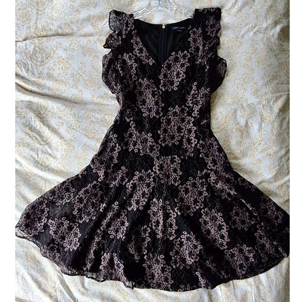 Vtg. Tommy Hilfiger Whimsygoth Black Lace Fit and Flare Dress Ruffle Sleeves S